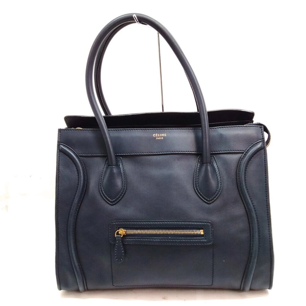 $2799 Authentic CELINE Made in ITALY Luggage Navy Blue Leather Tote Handbag